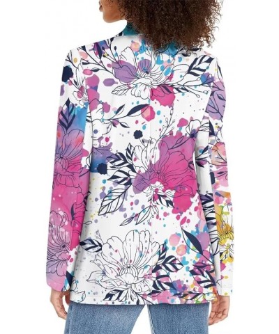 American Flag Bald Eagle Women's Graphic Print Blazer Button Open Front Long Sleeve Jacket Watercolor Floral $14.62 Suits