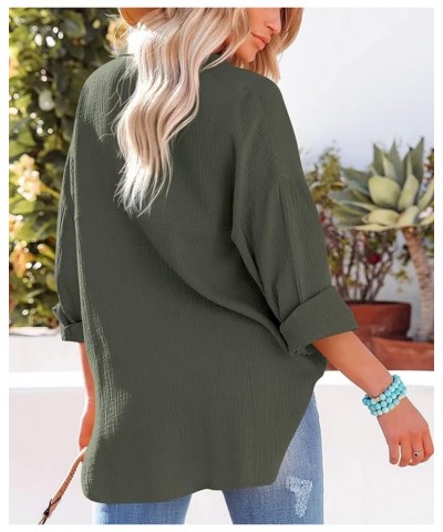 Womens Color Block Button Down Shirts Long Sleeve Oversized Boyfriend Blouses Top A Army Green $15.95 Blouses