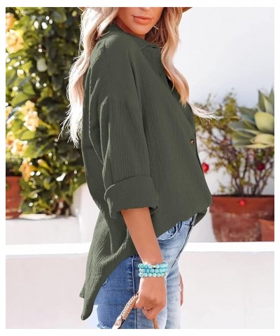 Womens Color Block Button Down Shirts Long Sleeve Oversized Boyfriend Blouses Top A Army Green $15.95 Blouses