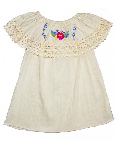 Mexican Hand-Embroidered Floral Short Sleeve Blouse Beige $16.79 Blouses