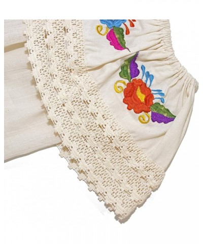 Mexican Hand-Embroidered Floral Short Sleeve Blouse Beige $16.79 Blouses