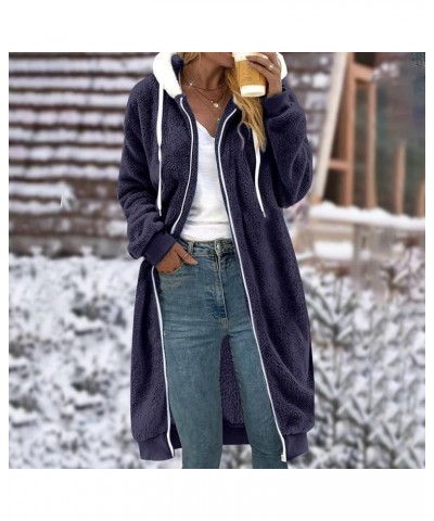 Women's Coats for Winter Faux Fur Long Sleeve Hoodies Fuzzy Fleece Outerwear Zipper Drawstring Jackets Dark Blue $5.87 Jackets