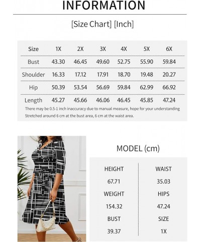 Plus Size Dress for Women 3/4 Sleeve Wrap Midi Dress V Neck Casual Dresses with Belt 01black $20.24 Dresses