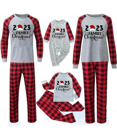 Christmas Pajamas for Family 2023 Matching Sets Plaid Couples Sleepwear Jammies Xmas Holiday Pjs Tee and Bottom Set Women 06-...