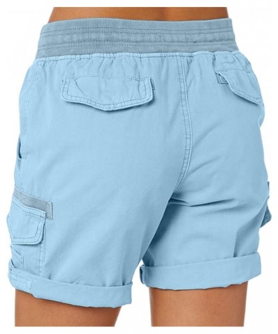 Women's Bermuda Shorts Casual High Waist Shorts Relaxed Fit Summer Pleated Cargo Button Shorts with Pockets E-light Blue $9.6...