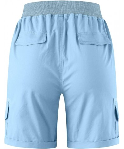 Women's Bermuda Shorts Casual High Waist Shorts Relaxed Fit Summer Pleated Cargo Button Shorts with Pockets E-light Blue $9.6...