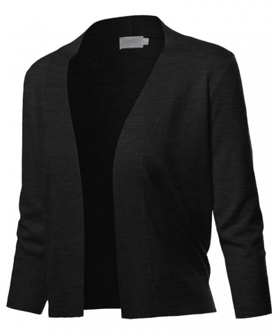 Women's Solid Open Front Soft Stretch 3/4 Sleeve Layer Short Cardigan Fewcat0007 Charcoal Grey $11.61 Sweaters