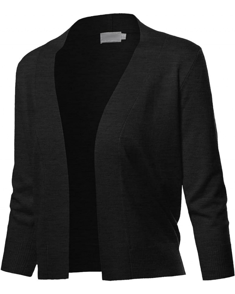 Women's Solid Open Front Soft Stretch 3/4 Sleeve Layer Short Cardigan Fewcat0007 Charcoal Grey $11.61 Sweaters