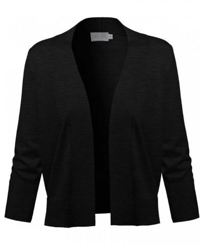 Women's Solid Open Front Soft Stretch 3/4 Sleeve Layer Short Cardigan Fewcat0007 Charcoal Grey $11.61 Sweaters