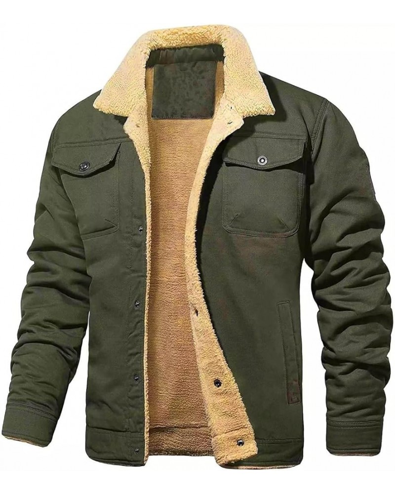 Mens Vintage Sherpa Trucker Jacket Winter Casual Retro Fleece Jean Jacket Outdoor Cotton Denim Coat Windbreaker Green $19.73 ...