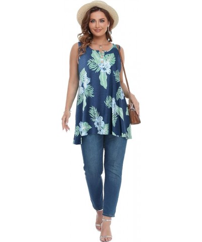 Women's Tunics Tank Tops Sleeveless Loose Fit T-Shirt with Flare Hem Comfy Swing Blouse (Available in Plus Size) 14-steelblue...