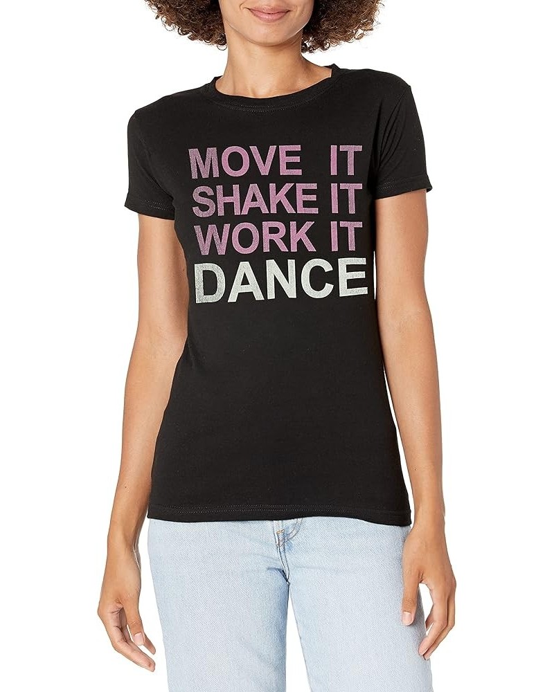 Women's Short Move It Shake It Crew Neck Graphic T-Shirt Black $9.93 T-Shirts