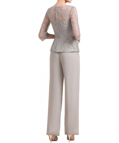 Mother of The Bride Pant Suits Chiffon Lace Outfit Sets for Wedding Guest Sequin Sky Blue $41.35 Suits