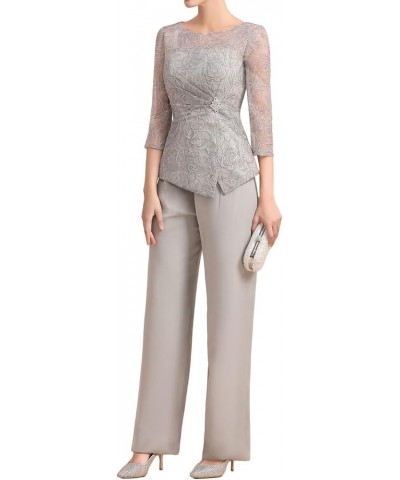 Mother of The Bride Pant Suits Chiffon Lace Outfit Sets for Wedding Guest Sequin Sky Blue $41.35 Suits