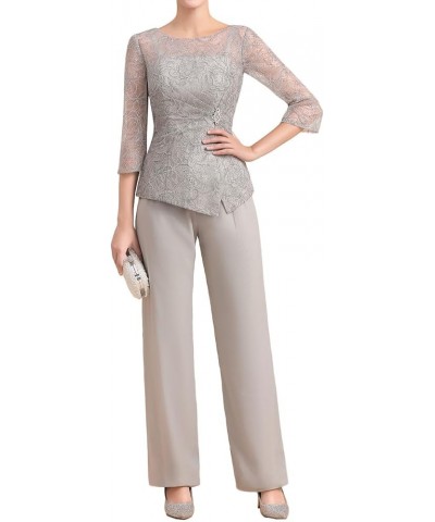 Mother of The Bride Pant Suits Chiffon Lace Outfit Sets for Wedding Guest Sequin Sky Blue $41.35 Suits