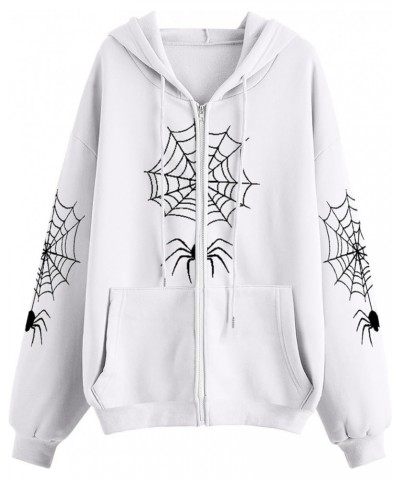 Y2k Hoodie Women Full Zip Grunge Hooded Oversized Sweatshirt Harajuku Streetwear Aesthetic Casua Graphic Jacket White Spider ...