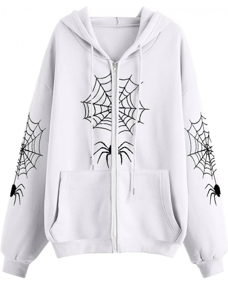 Y2k Hoodie Women Full Zip Grunge Hooded Oversized Sweatshirt Harajuku Streetwear Aesthetic Casua Graphic Jacket White Spider ...