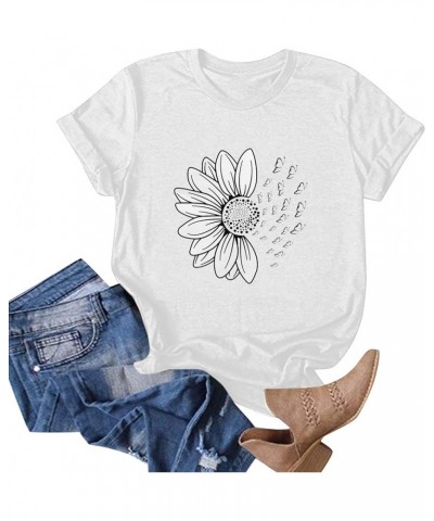 Women's T Shirts Short Sleeve Tees Sunflower Graphic Loose Summer Tops St Patricks Day Shirts for Women A3-white $18.87 Activ...