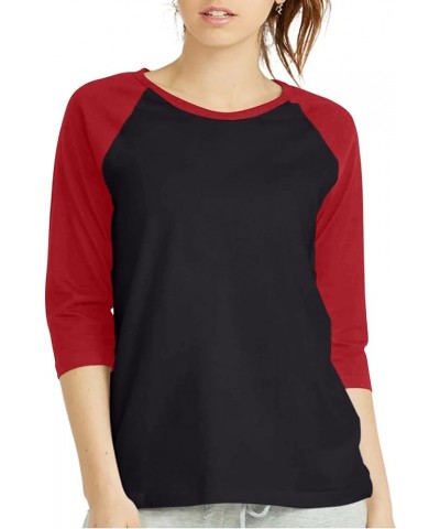 Women 3/4 Sleeve Baseball Tee - Raglan Shirts Jersey Tops Quarter Sleeve Shirt Tees Black / Burgundy $9.15 Jerseys