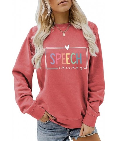 Speech Therapy Sweatshirt Women Casual Crewneck Graphic Pullover Tops Valentines Day Speech Therapist Shirt A Red $9.17 Activ...