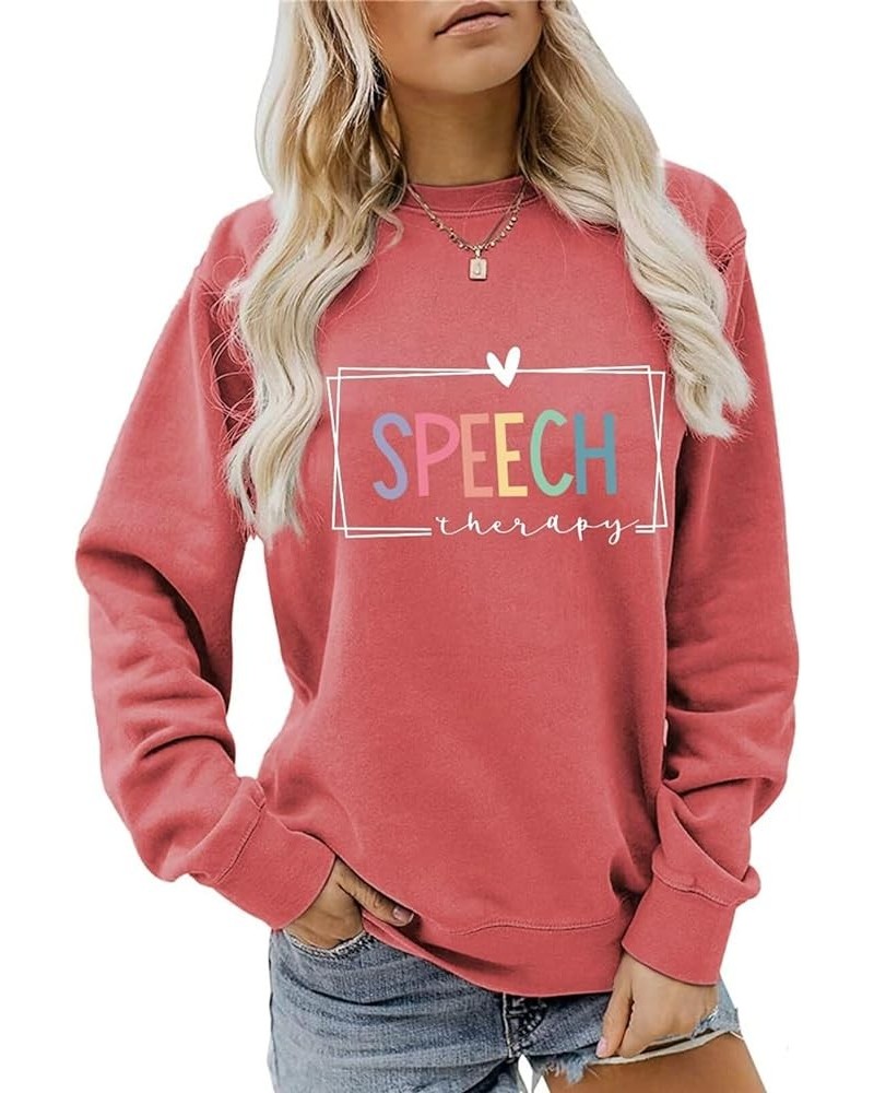 Speech Therapy Sweatshirt Women Casual Crewneck Graphic Pullover Tops Valentines Day Speech Therapist Shirt A Red $9.17 Activ...