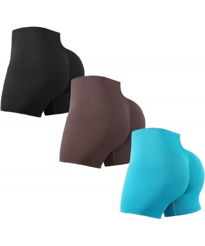 3 Piece Workout Shorts Womens Seamless High Waisted Scrunch Butt Athletic Gym Yoga Biker Shorts S-XL Black/Brown/Turquoise $2...