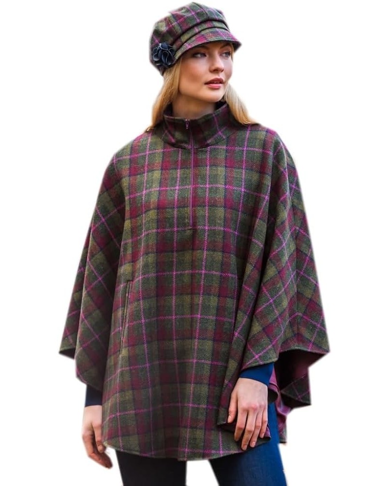 Half Zip Poncho For Women, 100% Wool Green, Pink $112.93 Coats