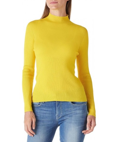 Women's 100% Merino Wool Sweater Seamless Cowl Neck Slim Fit Long Sleeve Solid Rib Knit Top Yellow $44.55 Sweaters