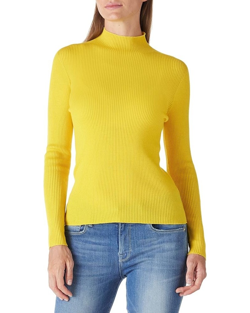 Women's 100% Merino Wool Sweater Seamless Cowl Neck Slim Fit Long Sleeve Solid Rib Knit Top Yellow $44.55 Sweaters