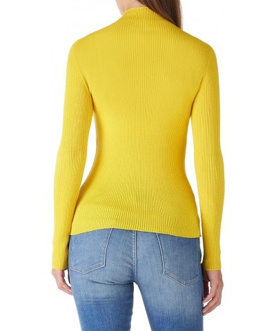 Women's 100% Merino Wool Sweater Seamless Cowl Neck Slim Fit Long Sleeve Solid Rib Knit Top Yellow $44.55 Sweaters