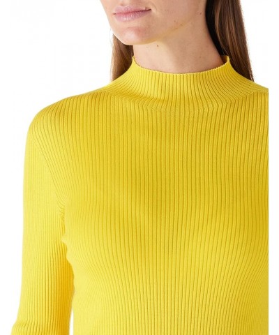 Women's 100% Merino Wool Sweater Seamless Cowl Neck Slim Fit Long Sleeve Solid Rib Knit Top Yellow $44.55 Sweaters