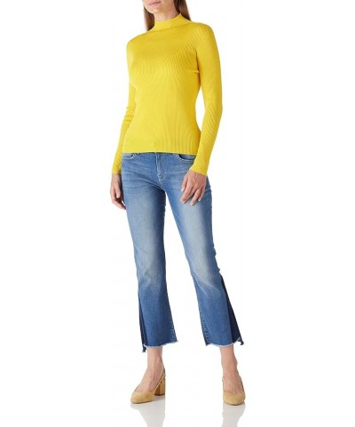 Women's 100% Merino Wool Sweater Seamless Cowl Neck Slim Fit Long Sleeve Solid Rib Knit Top Yellow $44.55 Sweaters