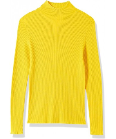 Women's 100% Merino Wool Sweater Seamless Cowl Neck Slim Fit Long Sleeve Solid Rib Knit Top Yellow $44.55 Sweaters