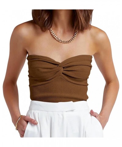 Women's Strapless Tube Tops Sexy Ribbed Knit Twist Knot Front Bandeau Sleeveless Y2K Corset Crop Tank Top Caramel $11.99 Tanks