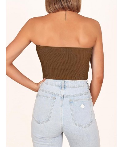 Women's Strapless Tube Tops Sexy Ribbed Knit Twist Knot Front Bandeau Sleeveless Y2K Corset Crop Tank Top Caramel $11.99 Tanks