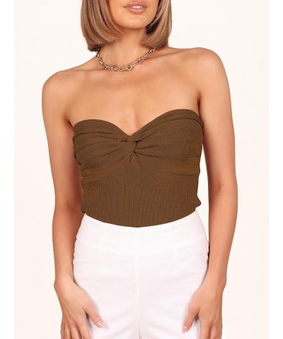 Women's Strapless Tube Tops Sexy Ribbed Knit Twist Knot Front Bandeau Sleeveless Y2K Corset Crop Tank Top Caramel $11.99 Tanks