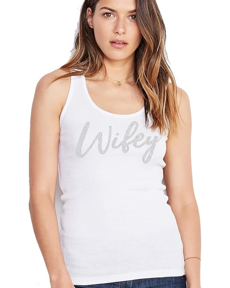 Bride & Bridal Tank Tops - Bridesmaid Maid of Honor Bachelorette Party Entourage Shirts Wifey (White) $9.53 Tanks