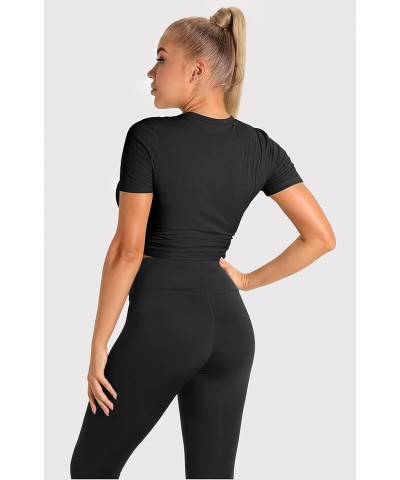 Workout Crop Tops for Women, Twist Front Yoga Athletic Short Sleeves, Gym Running T-Shirts, Exercise Tee Shirt Black $9.87 Ac...