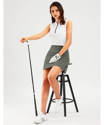 16" Golf Skorts Skirts for Women Zipper Pockets Women's High Waisted Tennis Skirt Athletic Skort Grey Sage $16.45 Skorts