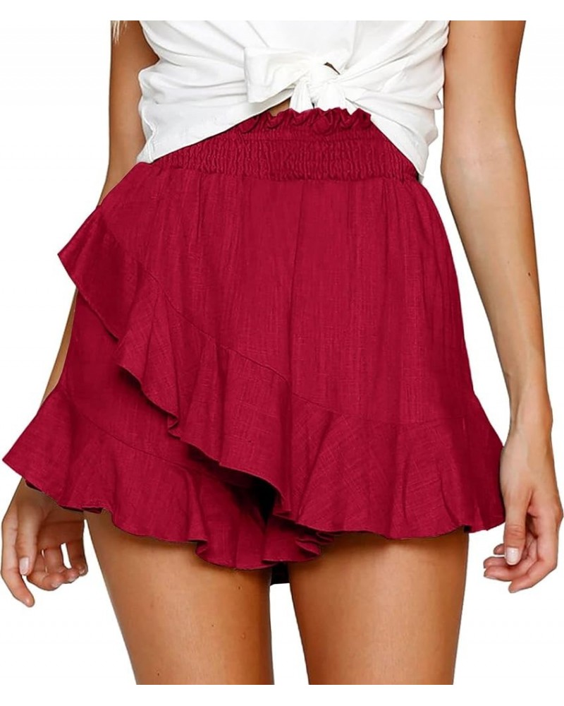 Women's Casual Summer Shorts High Waist Wrap Mini Skirt Cotton Linen Tennis Flowy Skorts Skirts 1-wine Red $10.79 Skirts