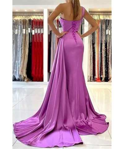 One Shoulder Mermaid Bridesmaid Dresses for Wedding Bodycon Satin Long Formal Evening Gowns with Train Mint $30.59 Dresses