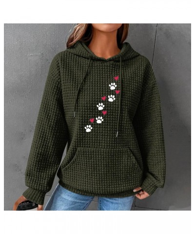 Waffle Hoodies for Women Cute Dog Paw Heart Print Hooded Sweatshirts Dog Lover Winter Casual Pocket Drawstring Pullover Tops ...