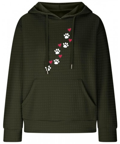 Waffle Hoodies for Women Cute Dog Paw Heart Print Hooded Sweatshirts Dog Lover Winter Casual Pocket Drawstring Pullover Tops ...