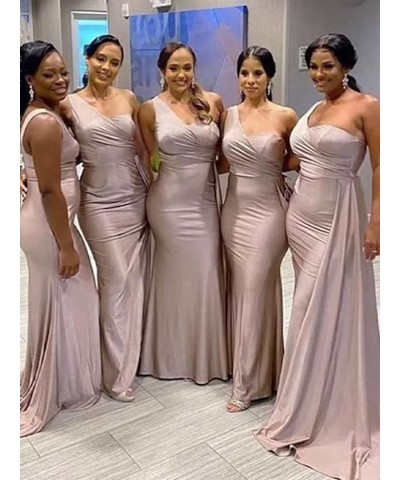 One Shoulder Mermaid Bridesmaid Dresses for Wedding Bodycon Satin Long Formal Evening Gowns with Train Mint $30.59 Dresses