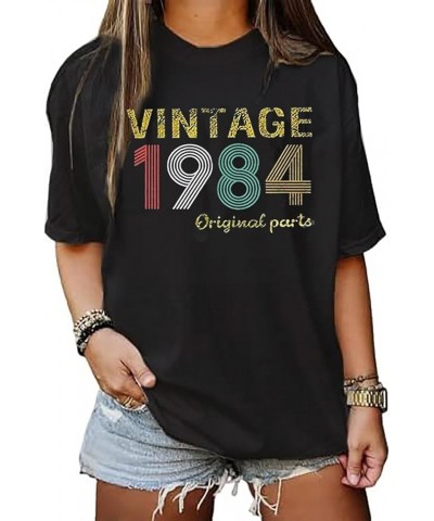 Vintage 1984 Original Parts T Shirt for Women 40th Birthday Shirts Gift 40 Years Old Retro Party Graphic Tee Shirt Tops Black...