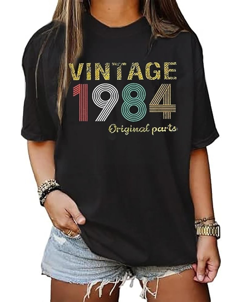 Vintage 1984 Original Parts T Shirt for Women 40th Birthday Shirts Gift 40 Years Old Retro Party Graphic Tee Shirt Tops Black...