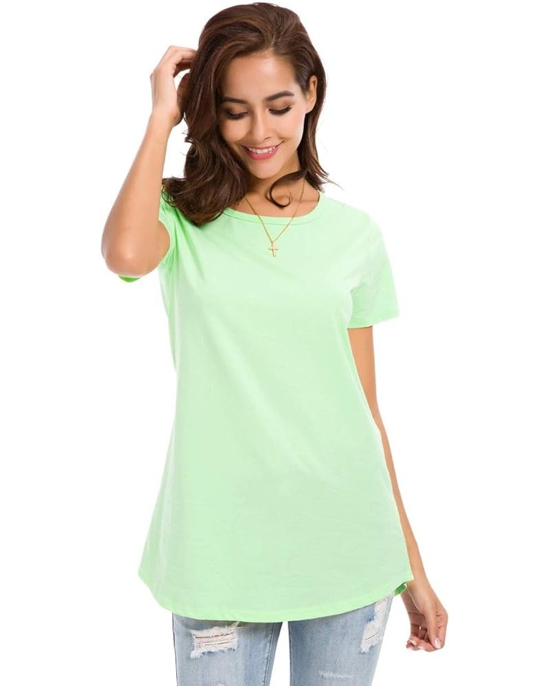 Women's Short Sleeve T-Shirt Blouse Summer Casual Loose Fitness Tops Light Green $9.20 Blouses