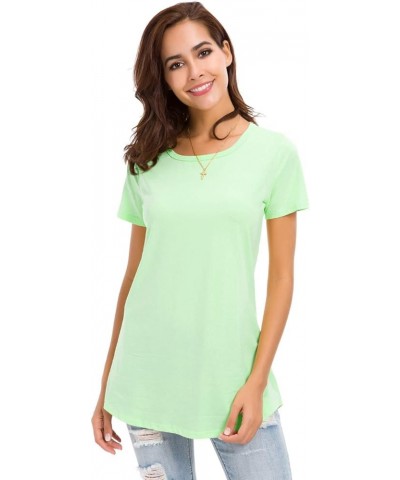 Women's Short Sleeve T-Shirt Blouse Summer Casual Loose Fitness Tops Light Green $9.20 Blouses