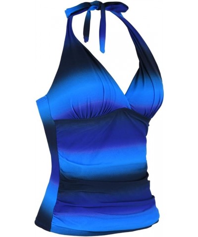 Women's Tankini Bathing Suit Plunging V Neck Halter Swim Tops Shirred Tummy Control Tankini Top New Version Blue&black $8.09 ...