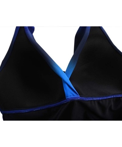 Women's Tankini Bathing Suit Plunging V Neck Halter Swim Tops Shirred Tummy Control Tankini Top New Version Blue&black $8.09 ...